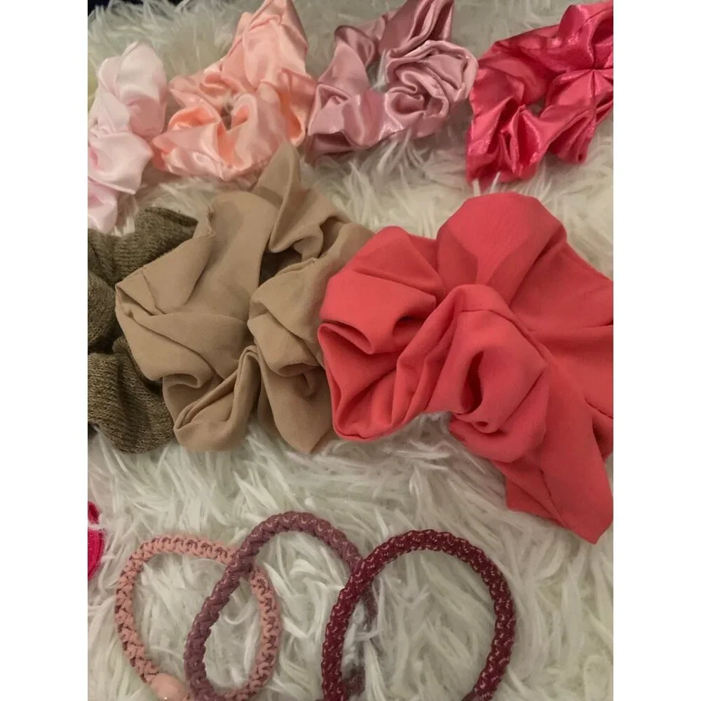 Hair Scrunchie Bundle Pink Neutral Color Variety Pack of 35